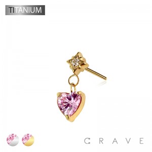 IMPLANT GRADE TITANIUM THREADLESS PUSH IN STARBURST CZ HEART DANGLE TOP PART